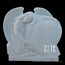 White granite stone angel heart shaped headstone monument tombstone